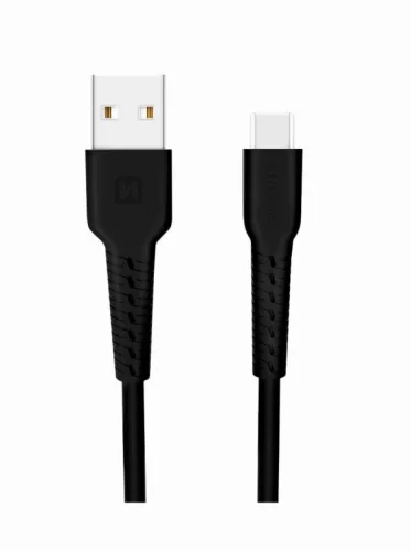 Swissten adat- és töltőkábel gumírozott, USB/Type-C, 1m fekete